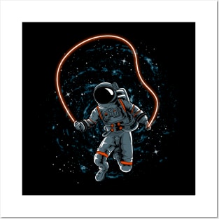 Funny Astronaut skipping rope in outer space Posters and Art